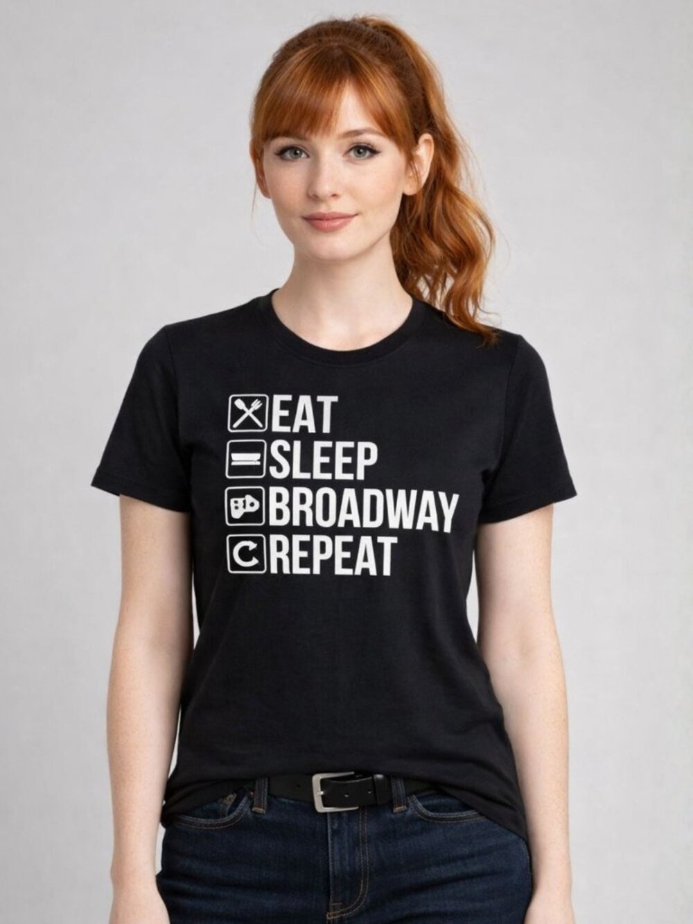 Eat Sleep Broadway Repeat Sz S Black Graphic T Shirt Theater Fan Unisex